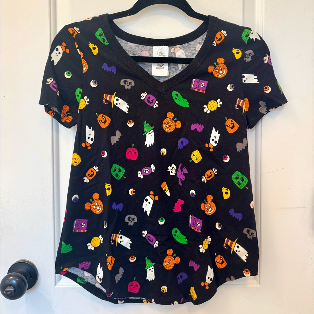 DISNEY PARKS HALLOWEEN MICKEY V NECK TEE XS